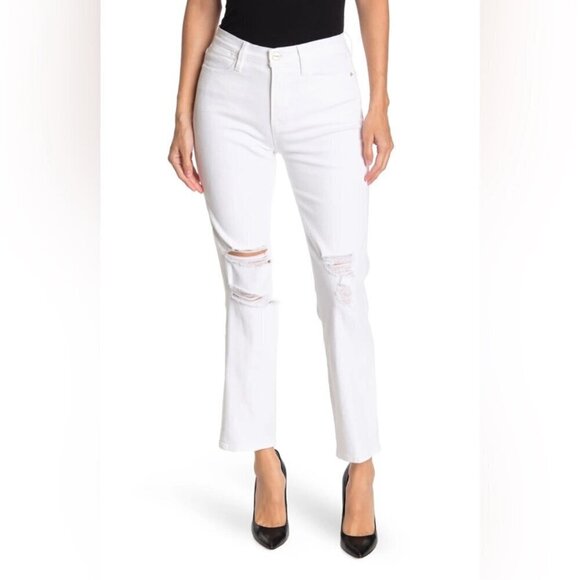 NWT Frame White Le High Ripped Straight Leg High Rise Jeans, Size 27 - Picture 1 of 14